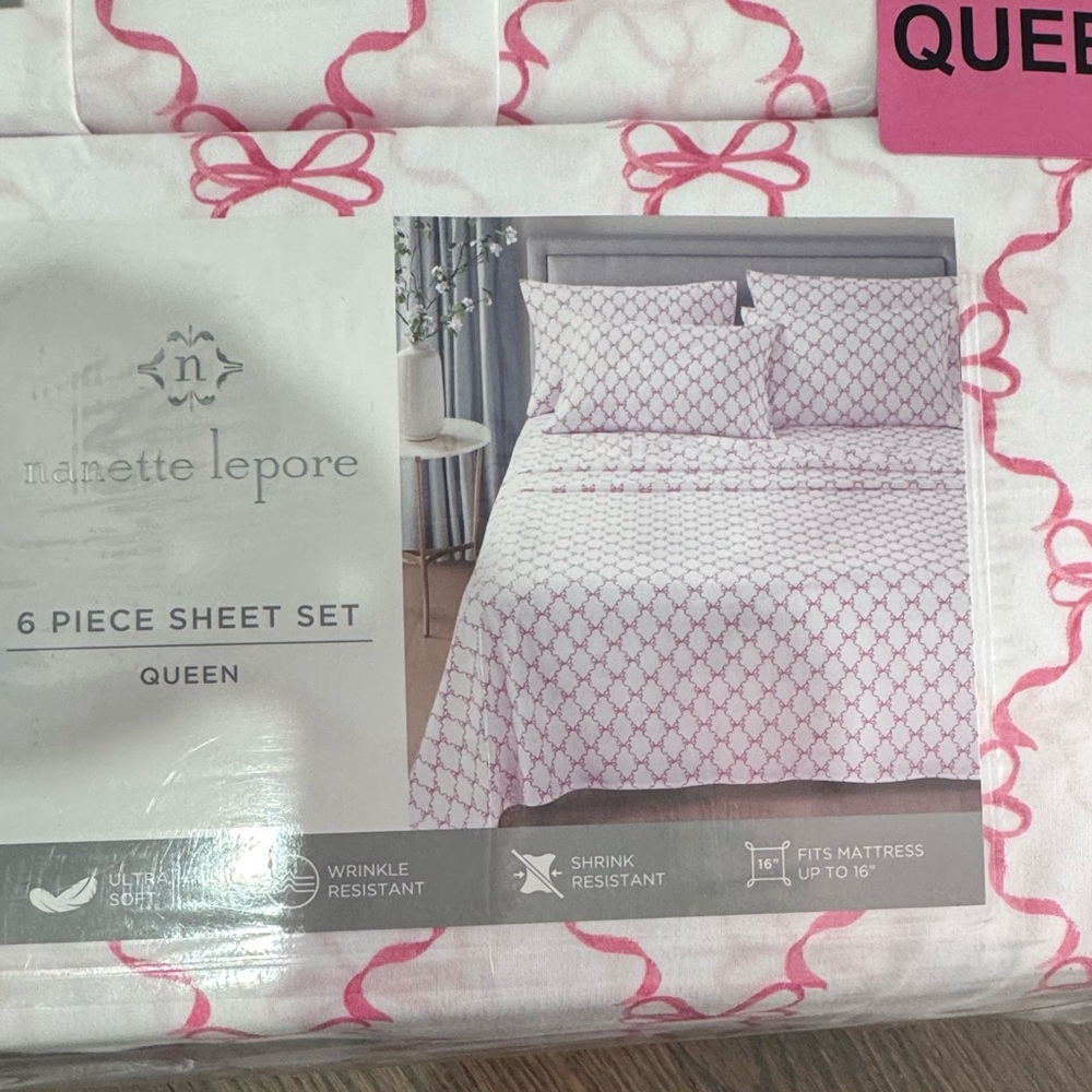 6 pieces Pink bow Queen sheet set